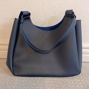 Neiman Marcus Navy Blue Faux Leather Shoulder Bag